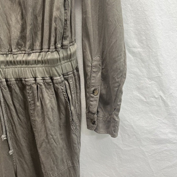 FAHERTY Arlie Jumpsuit Women Medium Green Linen Blend Long Sleeve Stretch - Picture 5 of 16